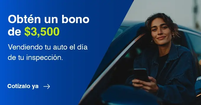 banner financing promo de hasta $3.500 por vender tu auto el mismo dia de la inspección